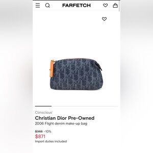 Vintage Authentic Dior Blue Dior Oblique Flight Denim Pouch